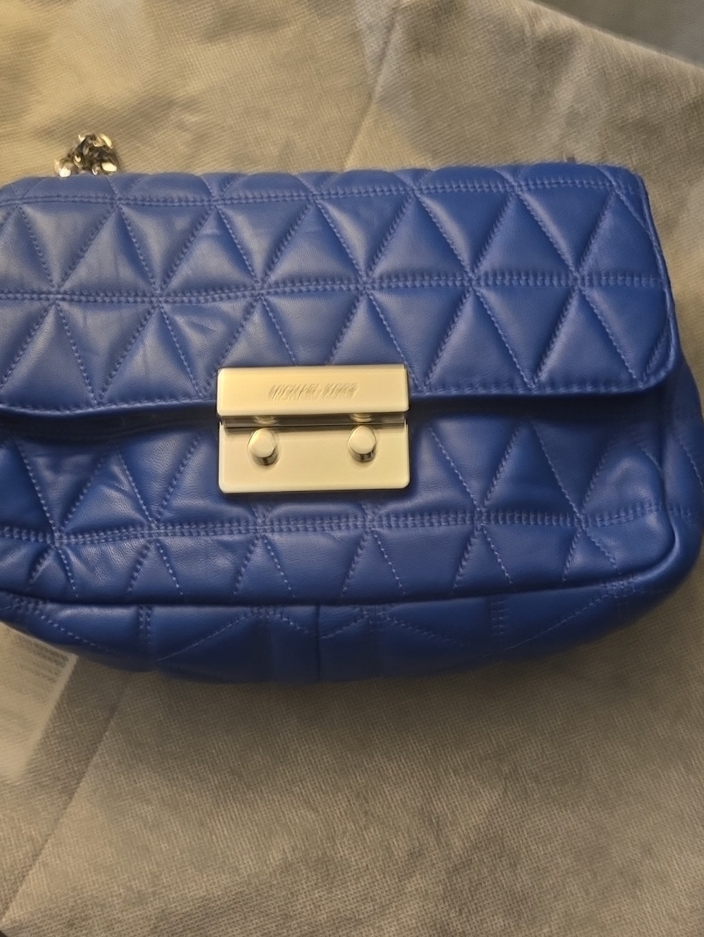 Michael Kors Quilted Cobalt Blue Crossbody Bag with Silver Hardware